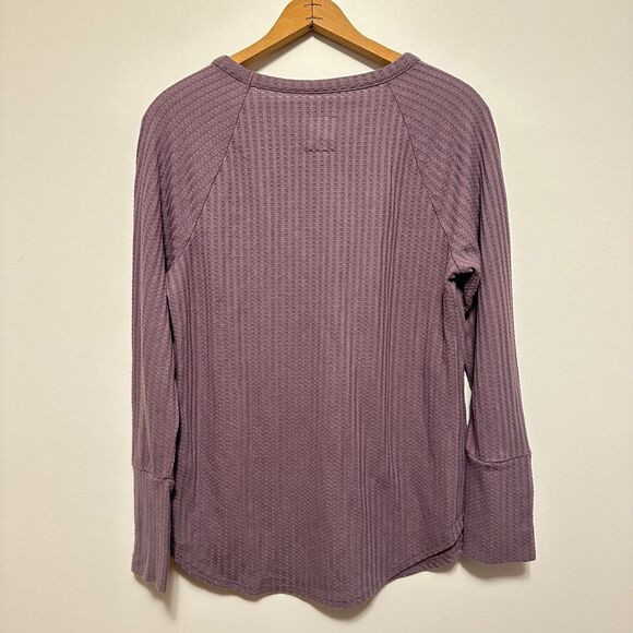 Chaser Womens L Purple Waffle Knit Thermal Long Sleeve Top Button Cuff - Picture 7 of 8